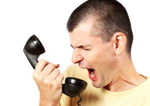 angry customer yelling into phone